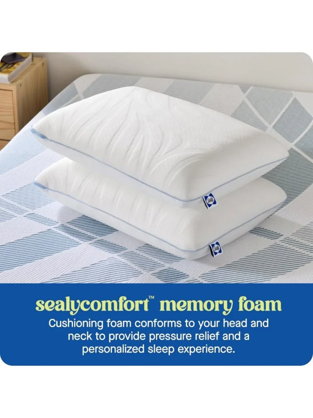 Queen Size Memory Foam Cooling Pillows with Washable Covers - 2 Pack, Soft